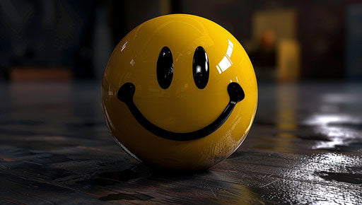 Animated smiley face with smile on black background, spherical sculpture style