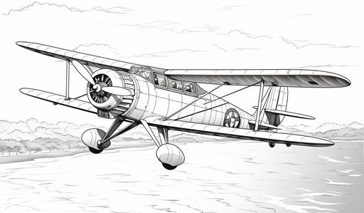 Coloring pages of a plane with wings, war scenes style, captivating
