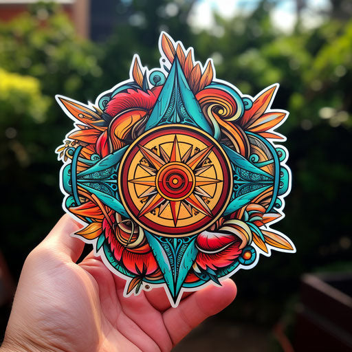 Compass tattoo sticker decal, neotraditional style
