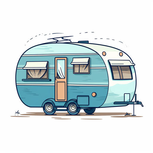 Minimalist-style caravan clipart on white background