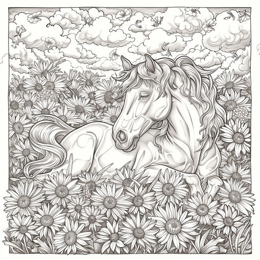 A playful pony in a field of daisies