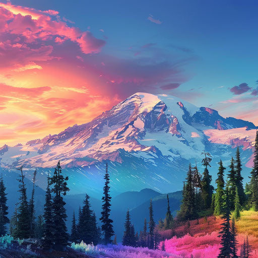 Mount Rainier covered in rainbow colors