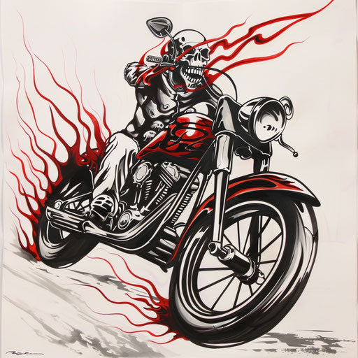 Classic motorcycle tattoo design with flames and skull