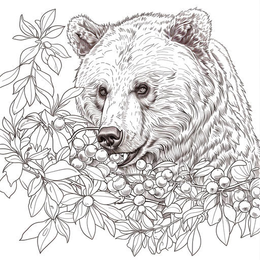 Brown bear eating berries from a bush