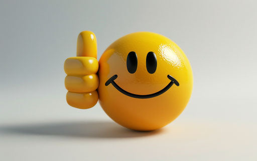 Yellow smiley with thumbs up on white background