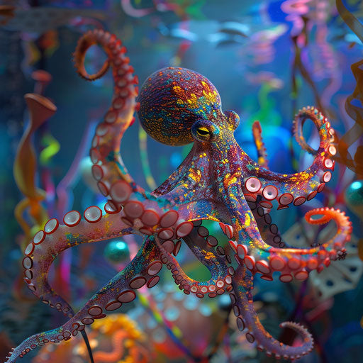 Octopus blending into underwater kaleidoscope