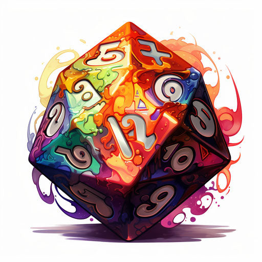 Illustration of a d20 clipart in the style of Oil painting, on a white background
