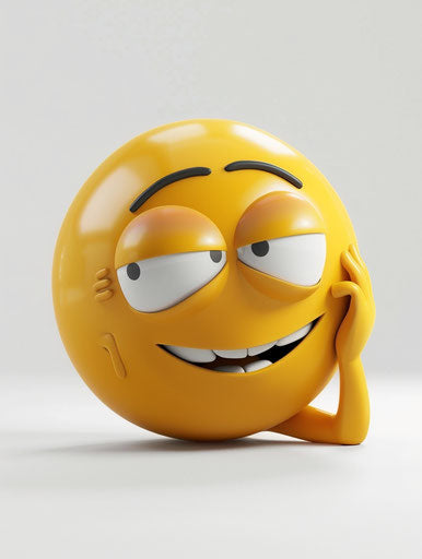 Thinking yellow face on white background, Pixar style