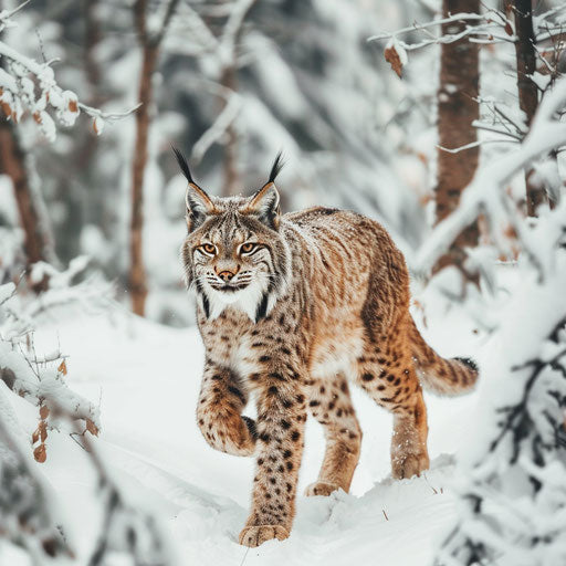 Majestic lynx prowling through a snowy forest