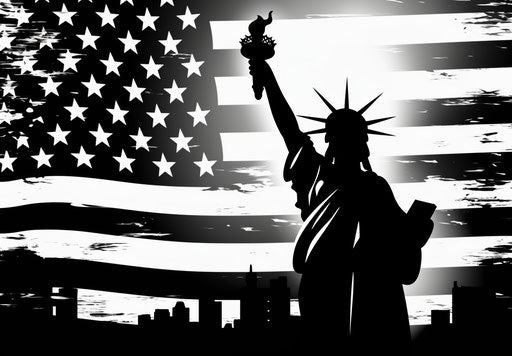 Iconic grayscale stencil art of liberty statue, 102:71