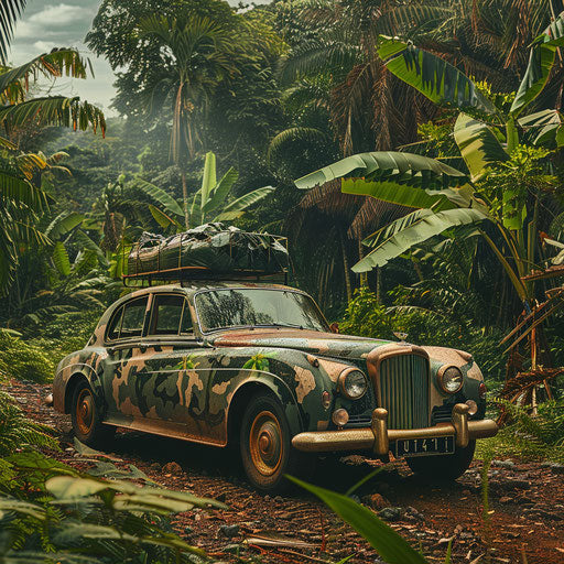 1954 Bentley R Type Continental set up for safari in lush jungle