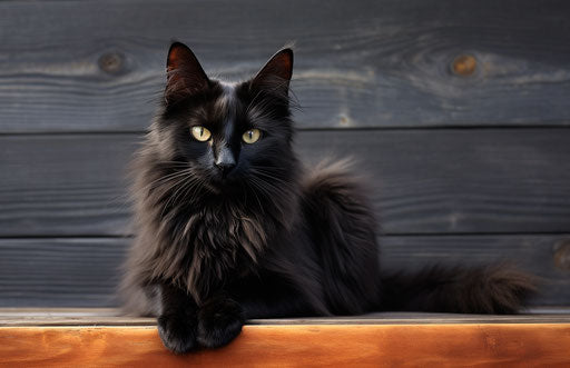Black cat on wooden deck, masculine velvet textures