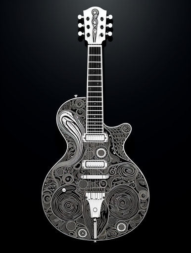 Electric guitar heart dotwork design, cybermysticpunk style