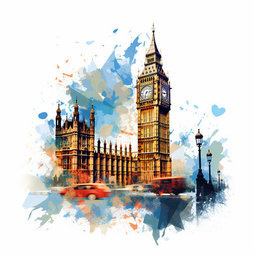 Big Ben illustration in the style of Impressionistic Art