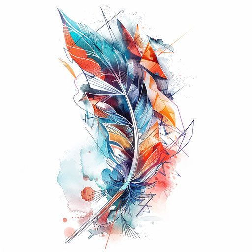 Abstract feather with geometric shapes and vibrant colors