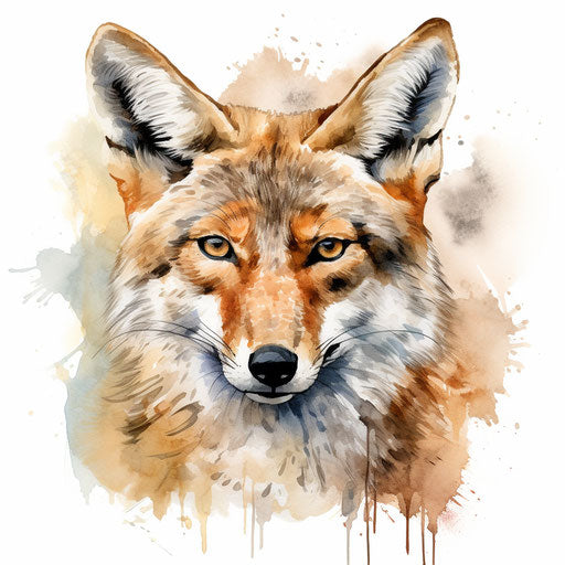 Coyote clipart in Oil painting style, on a white background