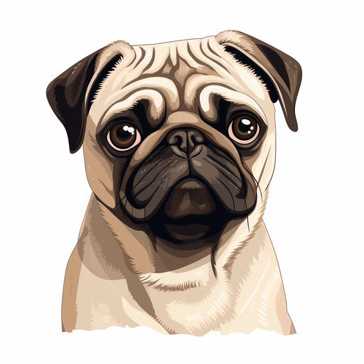 Minimalist pug art, on a white background