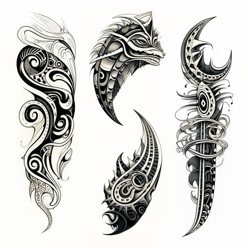 Black and white tribal designs on white background