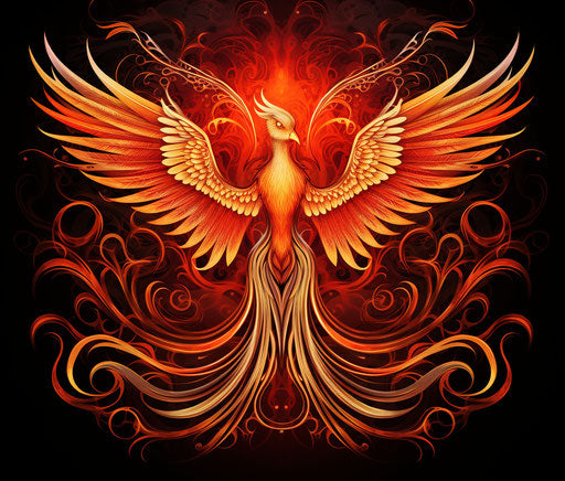 The phoenix bird drawn in red and orange