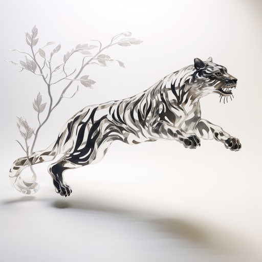 Tiger Jumping with Leaves