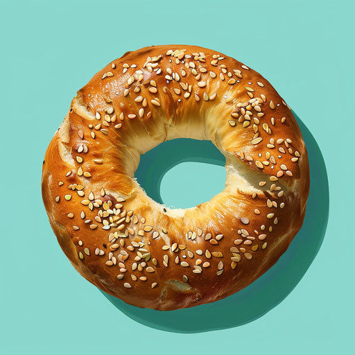 Photo realistic bagel clipart with flat teal background