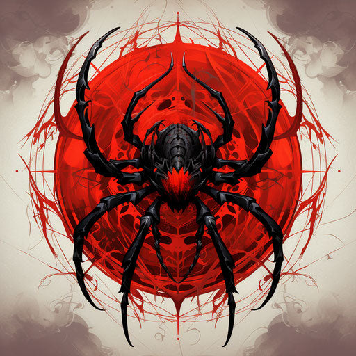 Tribal spider with red and black colors, realistic style