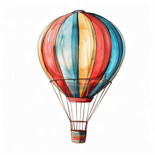 Colorful hot air balloon in red and blue in the sky