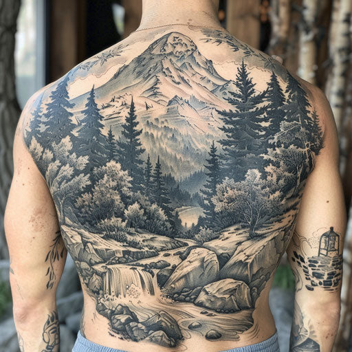 Meaningful tattoos for men with mountain and river