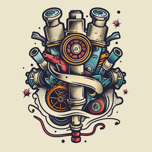 Playful sketch o...toon piston with auto accessories