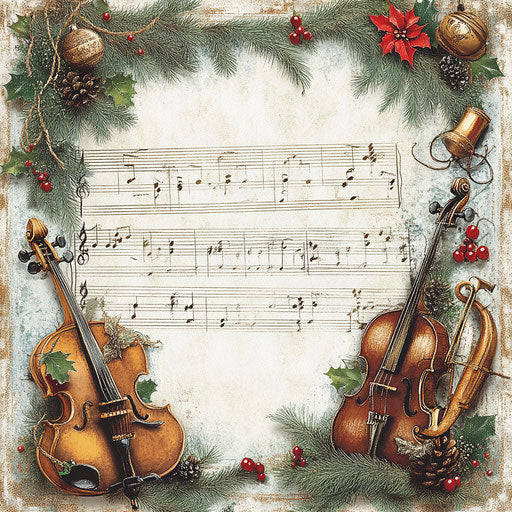 Border of Christmas music notes and instruments