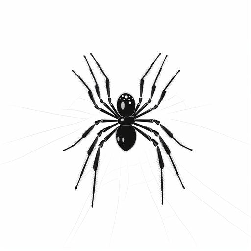 Spider on web in silhouette on white background, in sketchfab style, minimalist black and white drawings