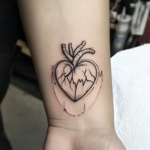 Heart tattoo with hand heartbeat line sketch