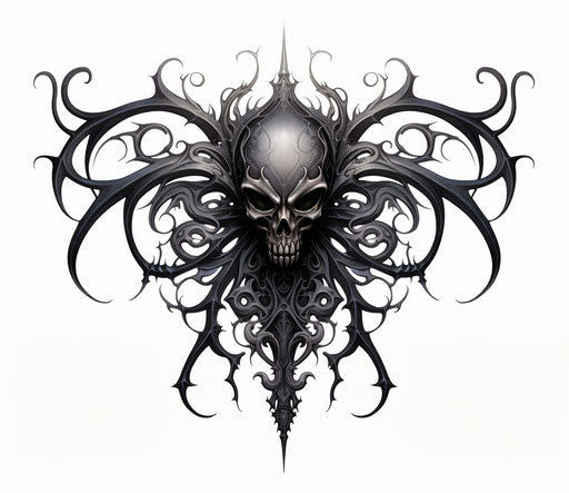 Tribal spider tattoo design with contemporary baroque bird style