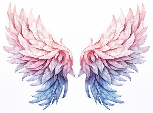 Bright colored angel wings, vintage watercolor illustration