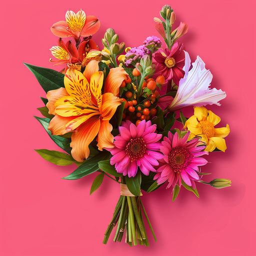 Flower bouquet on bright magenta background