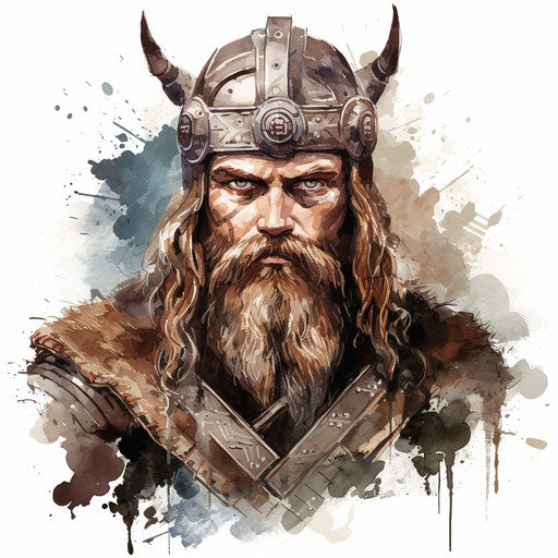 Viking artwork in the style of oil painting, on a white background