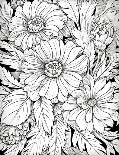 Floral coloring page for adults in Tim Holtz style