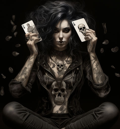Dead woman playing ace of spades with head and arms