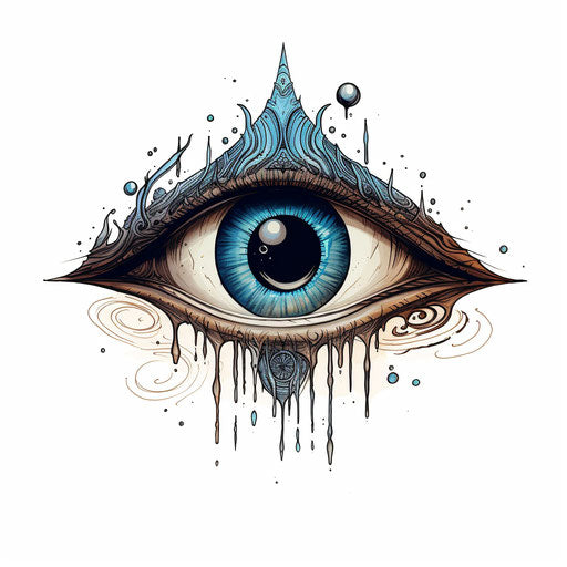 Blotched eye in black and white, classic tattoo style