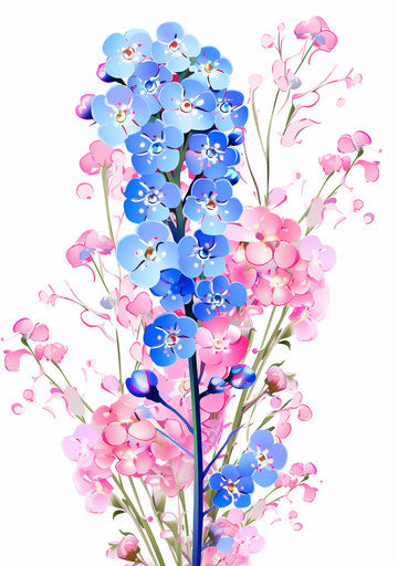 Blue and pink flowers, traditional Japanese artistic style