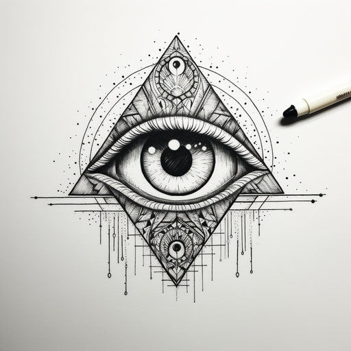Minimalistic geometric occult eye tattoo drawing