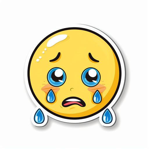 Cute crying emoji, white background, sticker style