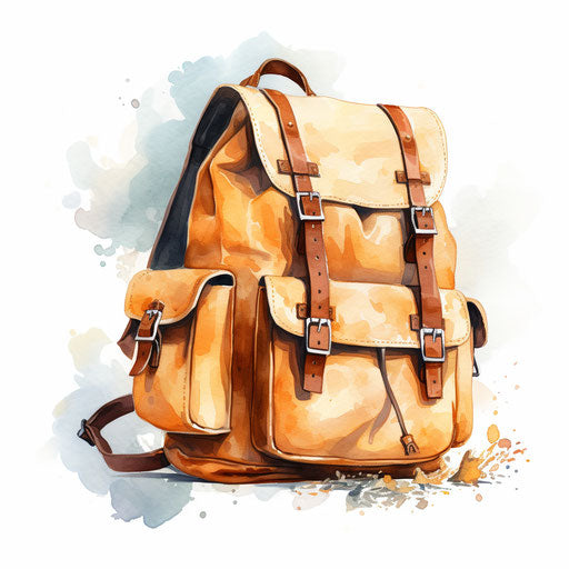 Backpack clipart in the style of Oil painting on white background