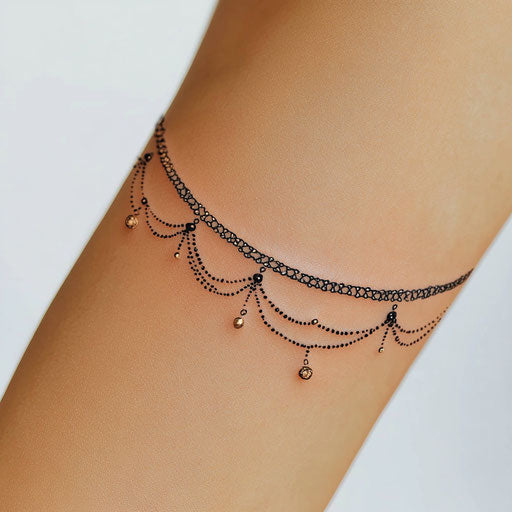 Beautiful arm tattoo sketch with dainty chain bracelet