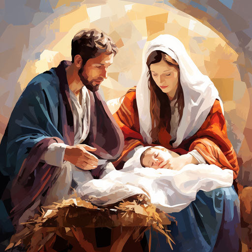 Nativity clipart in the style of Oil painting, on a white background