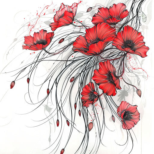 Cascade of poppy flowers in a tattoo design