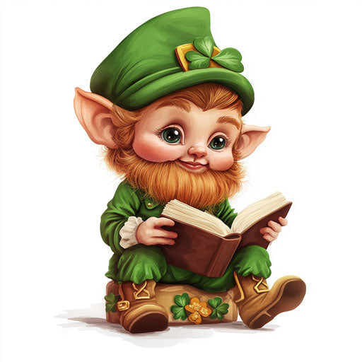 St. Patrick's Day, a cute leprechaun reading a book