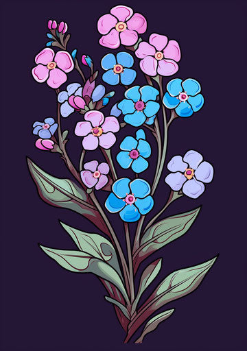 Blue and pink flower, meticulous composition, stained glass
