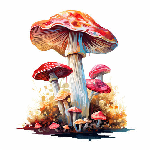 Mushroom illustration in the style of Impressionistic Art, on white background