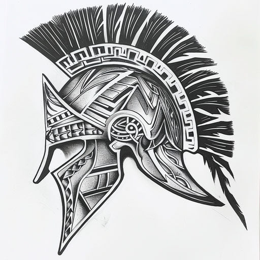 Sketching a tribal-inspired spartan helmet tattoo